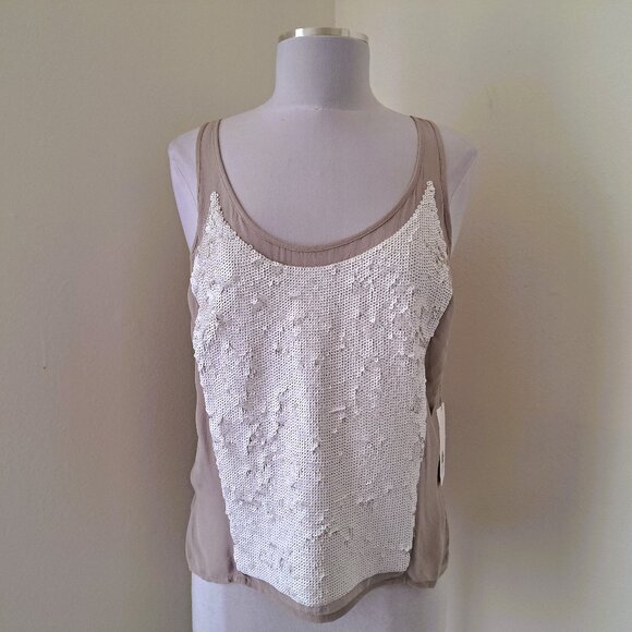 NWT Trouve Women Tank Top Front Sequins Gray/White Color Size XS - Picture 1 of 10